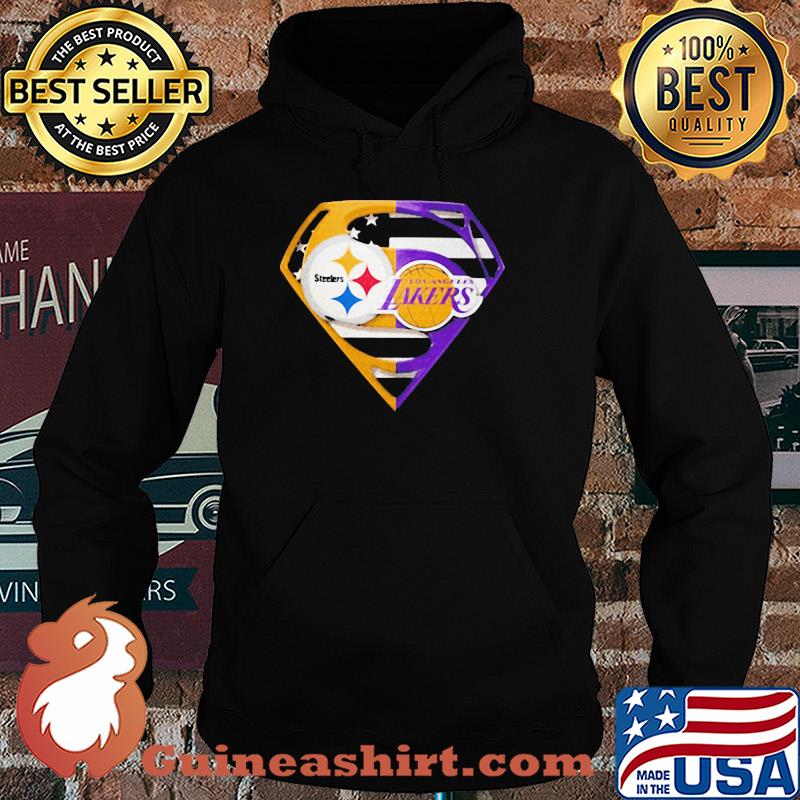 Superhero pittsburgh steelers and los angeles lakers diamond american flag independence day s Hoodie