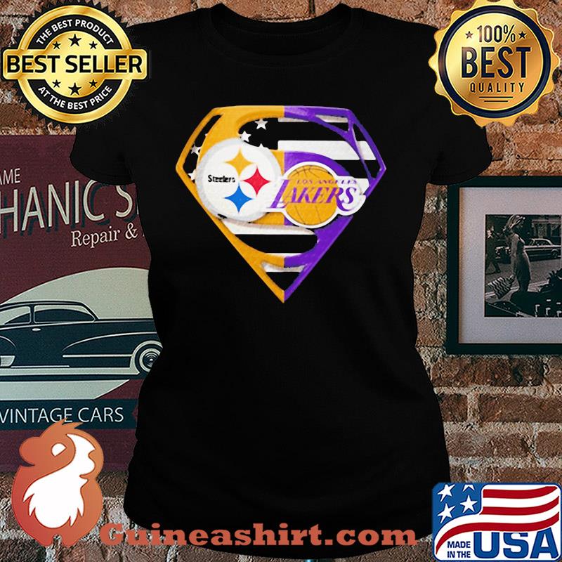 Superhero pittsburgh steelers and los angeles lakers diamond american flag independence day s Ladies tee