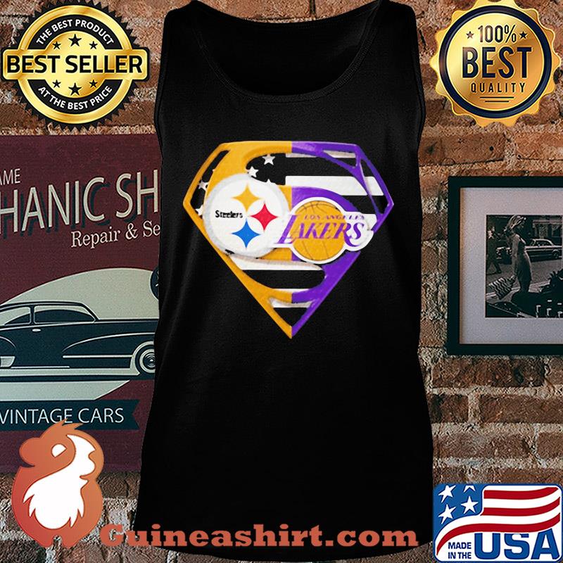 Superhero pittsburgh steelers and los angeles lakers diamond american flag independence day s Tank top