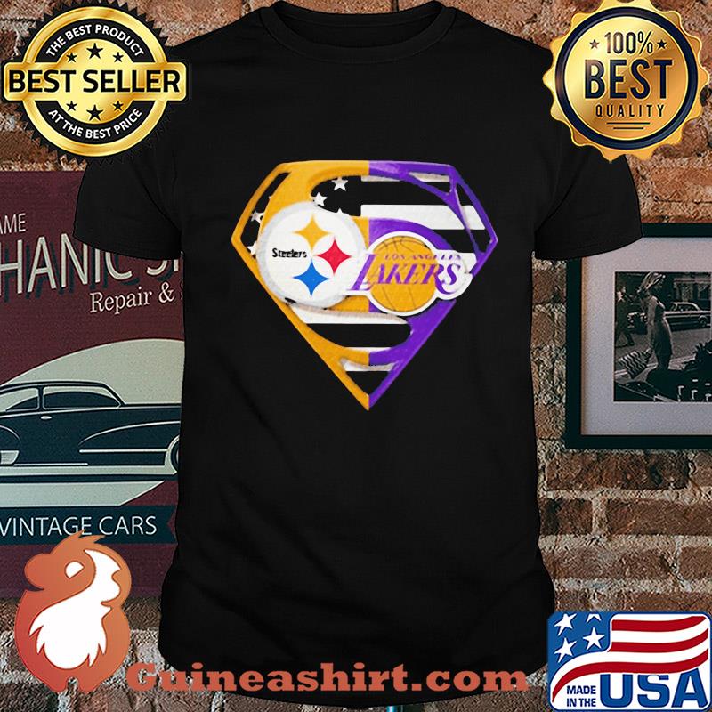 Superhero pittsburgh steelers and los angeles lakers diamond american flag independence day shirt