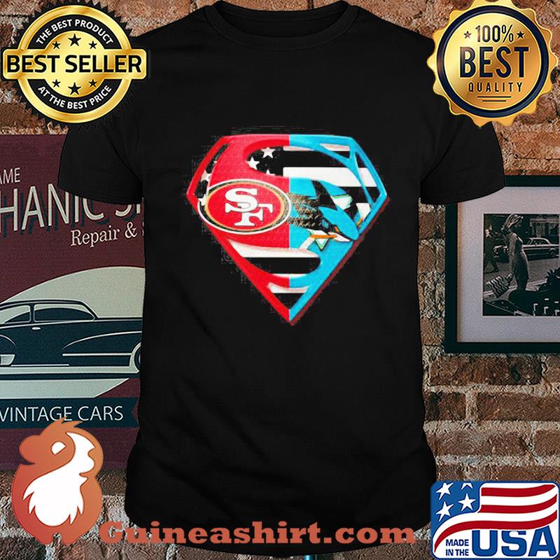 Superhero san francisco 49ers and san jose shark diamond american flag independence day shirt
