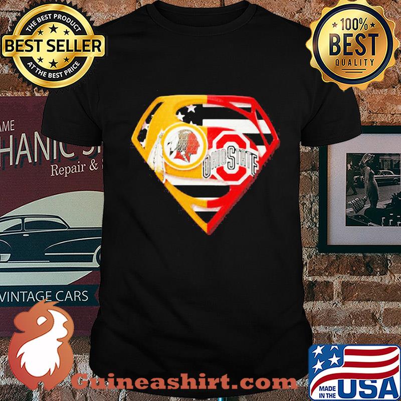 Superhero washington redskins and ohio state buckeyes diamond american flag shirt