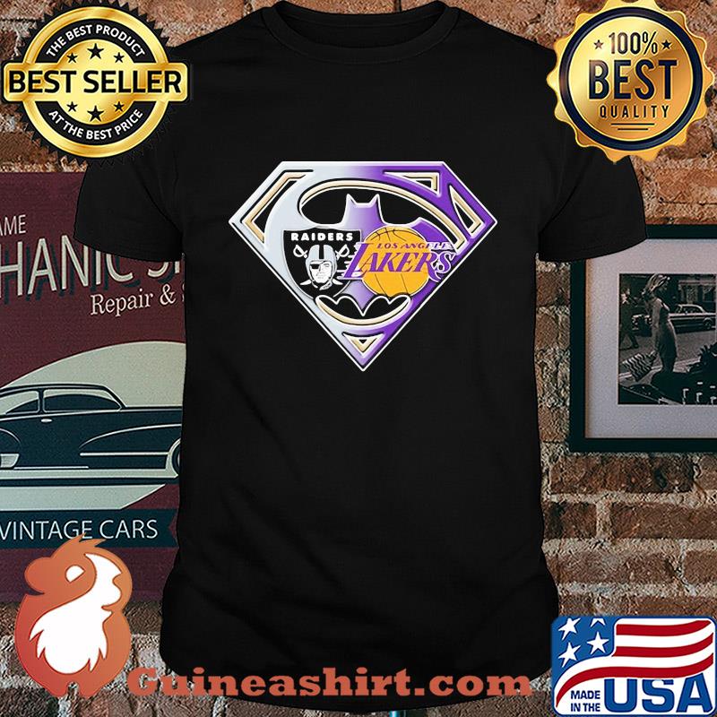 Superman batman oakland raiders and los angeles lakers shirt