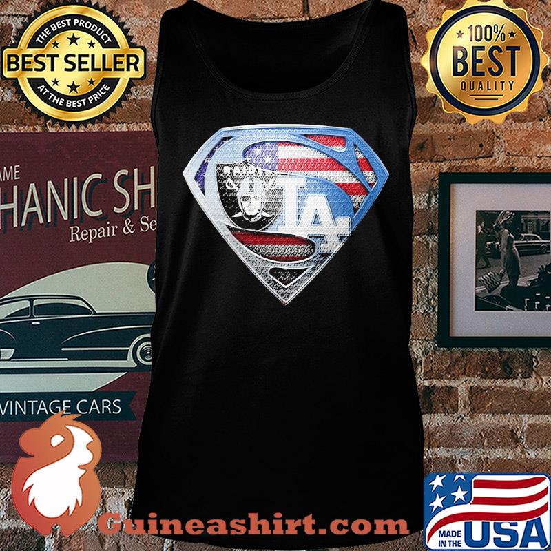 Superman oakland raiders and los angeles dodgers american flag independence day s Tank top