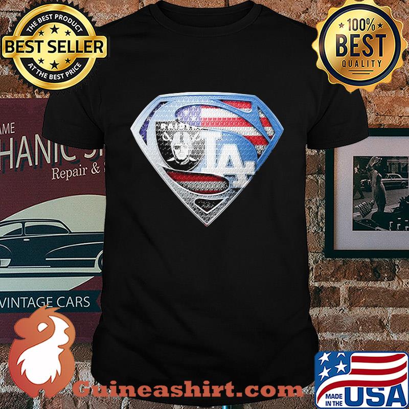 Superman oakland raiders and los angeles dodgers american flag independence day shirt
