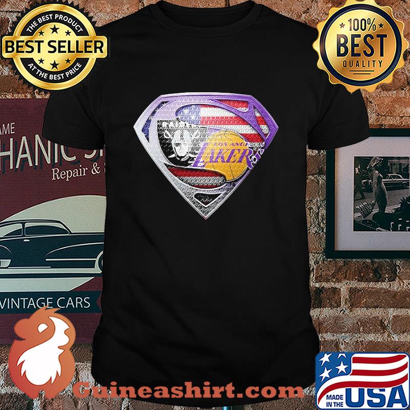 Superman oakland raiders and los angeles lakers american flag independence day shirt