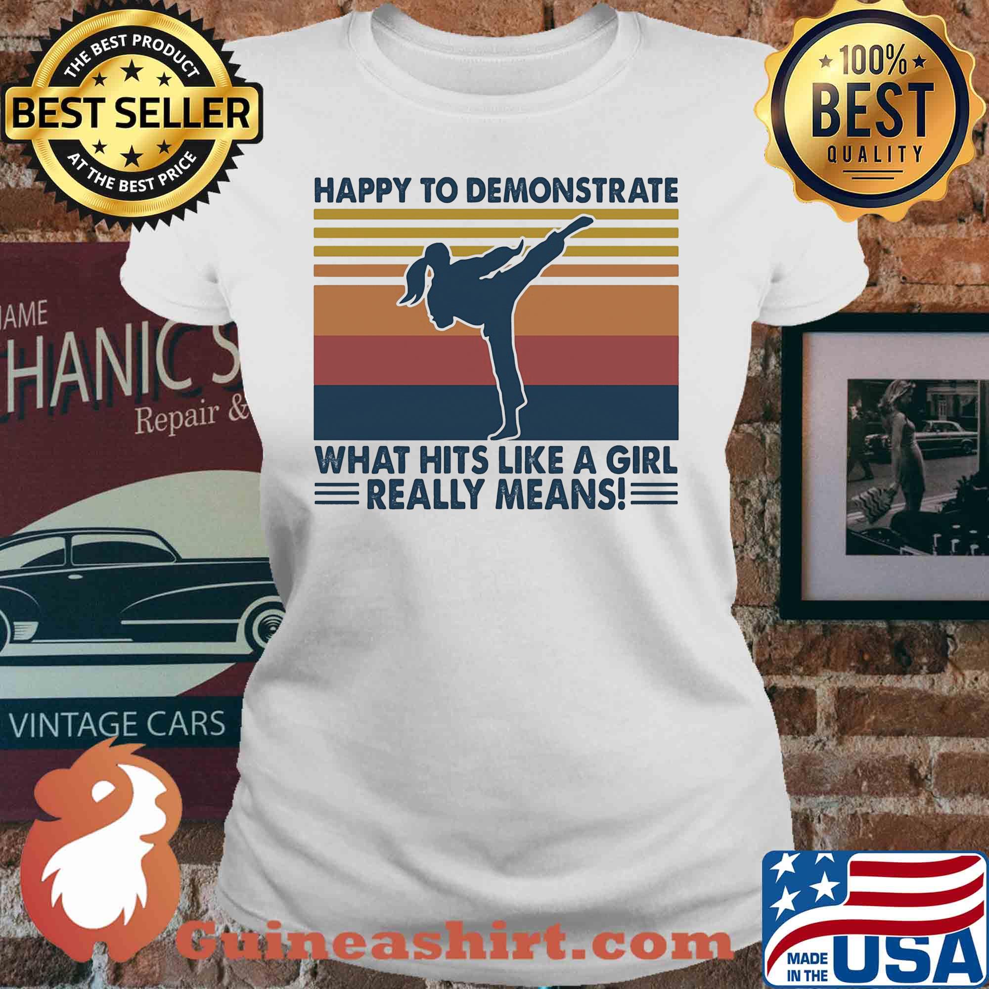 Taekwondo happy to demonstrate what hits like a girl really means vintage s V-neck