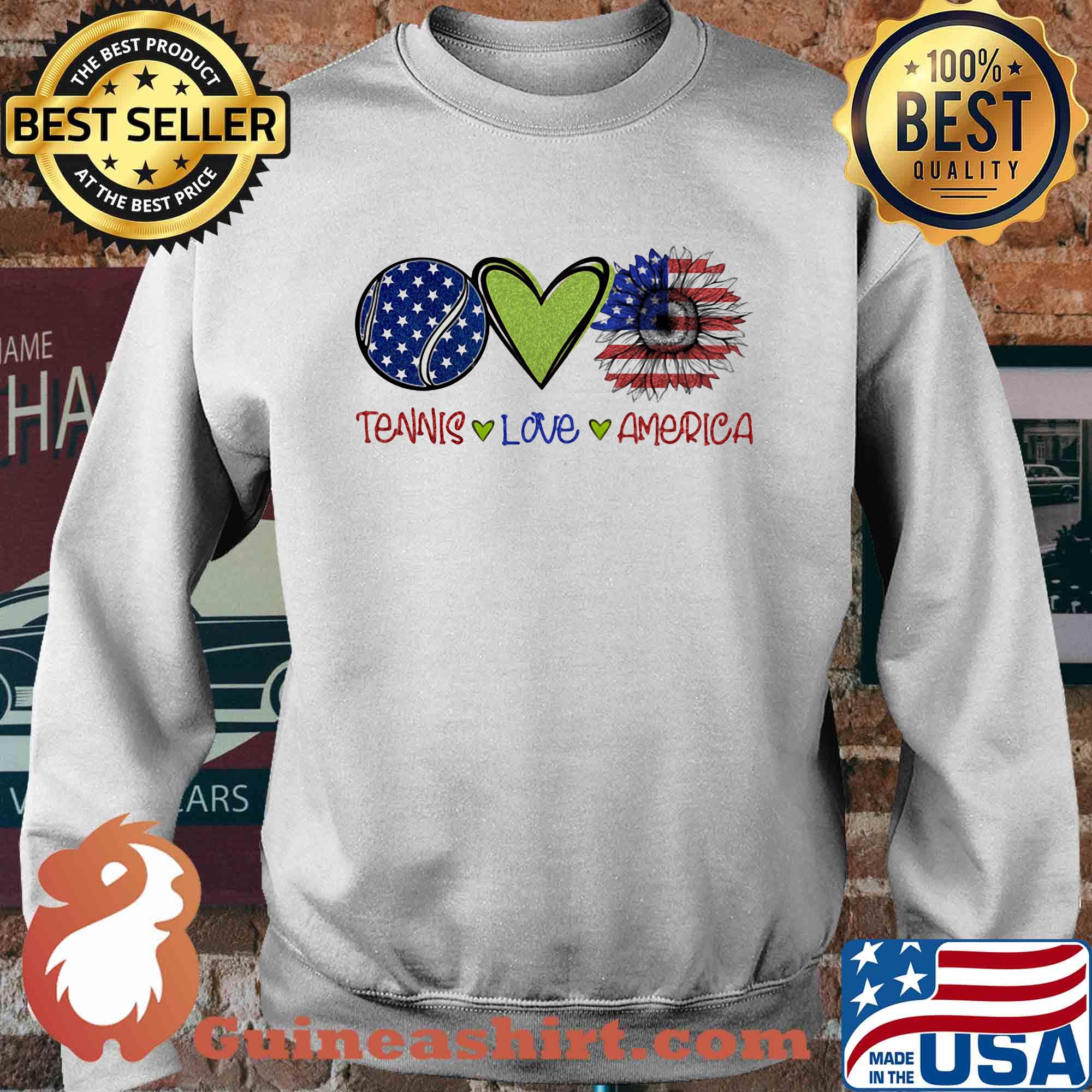 Tennis love heart sunflower American flag veteran Independence Day s Sweater