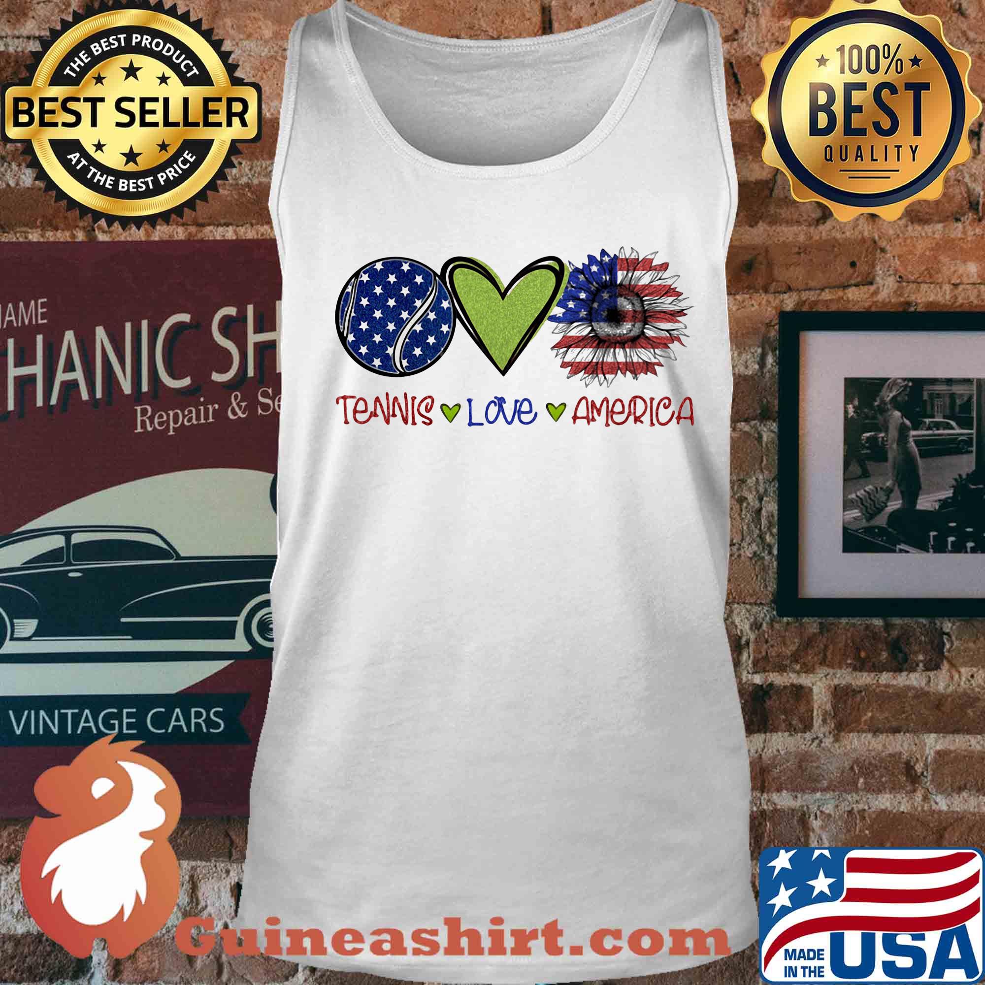 Tennis love heart sunflower American flag veteran Independence Day s Tank top