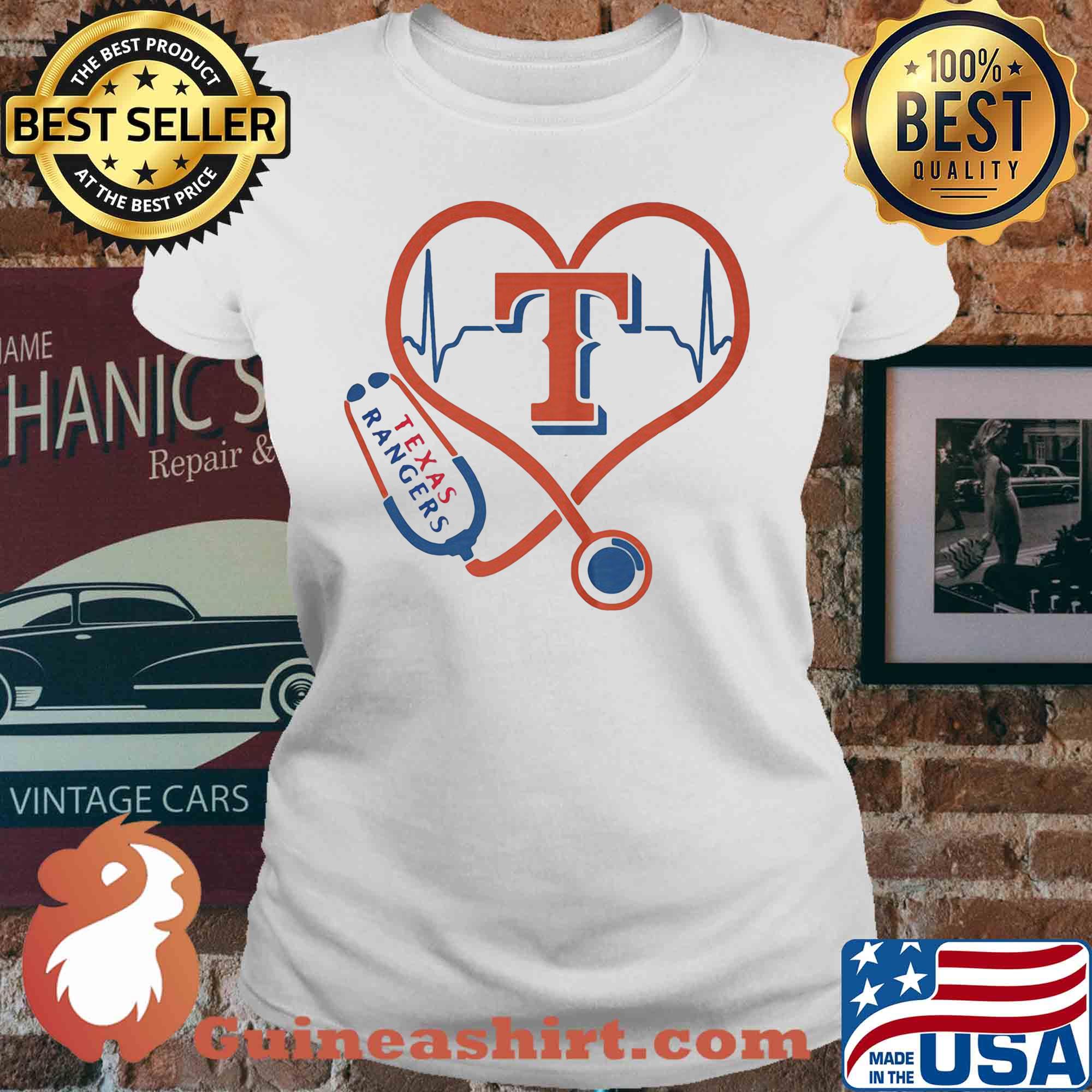 Texas rangers baseball stethoscope heart s V-neck