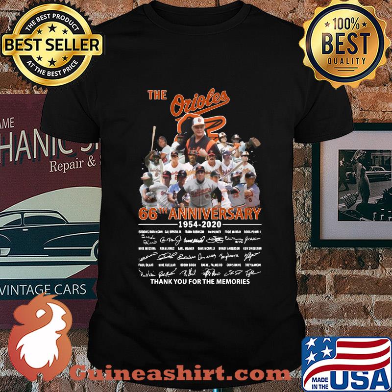The Baltimore Orioles 66th anniversary 1954-2020 signature thank you for the memories shirt