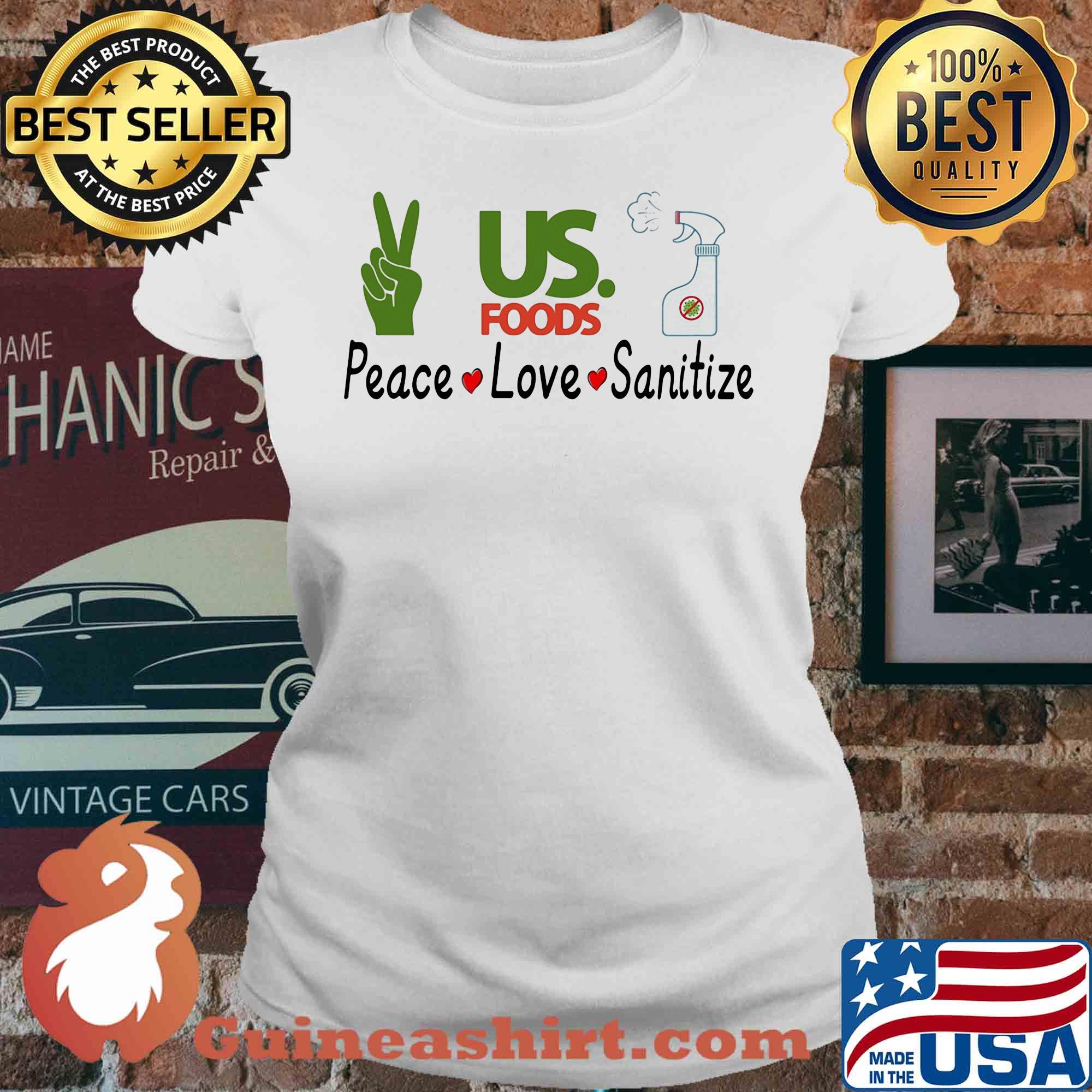 Us. Foods peace love sanitize covid-19 s V-neck