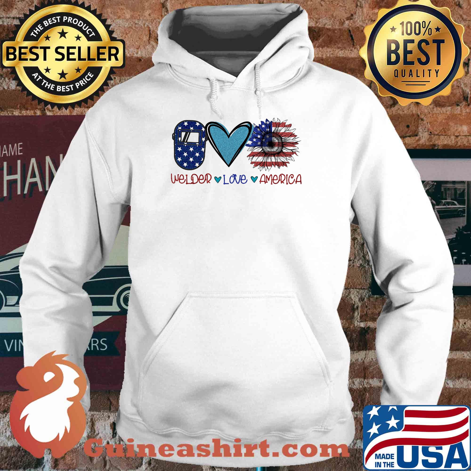 Welder love heart sunflower American flag veteran Independence Day s Hoodie