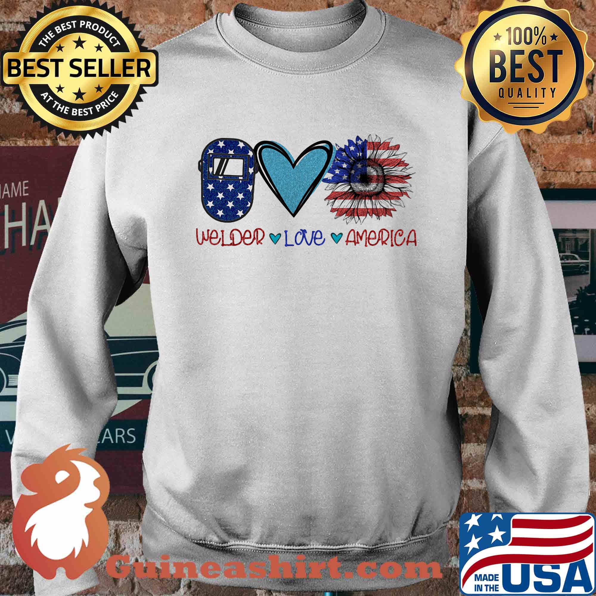 Welder love heart sunflower American flag veteran Independence Day s Sweater