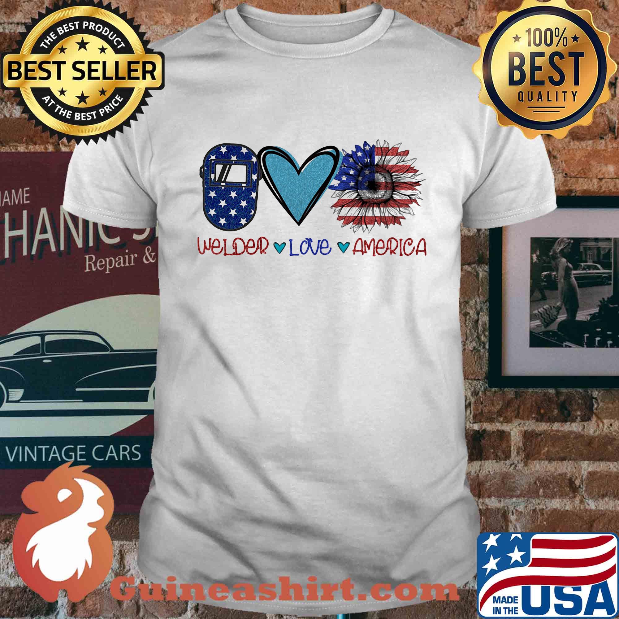 Welder love heart sunflower American flag veteran Independence Day shirt