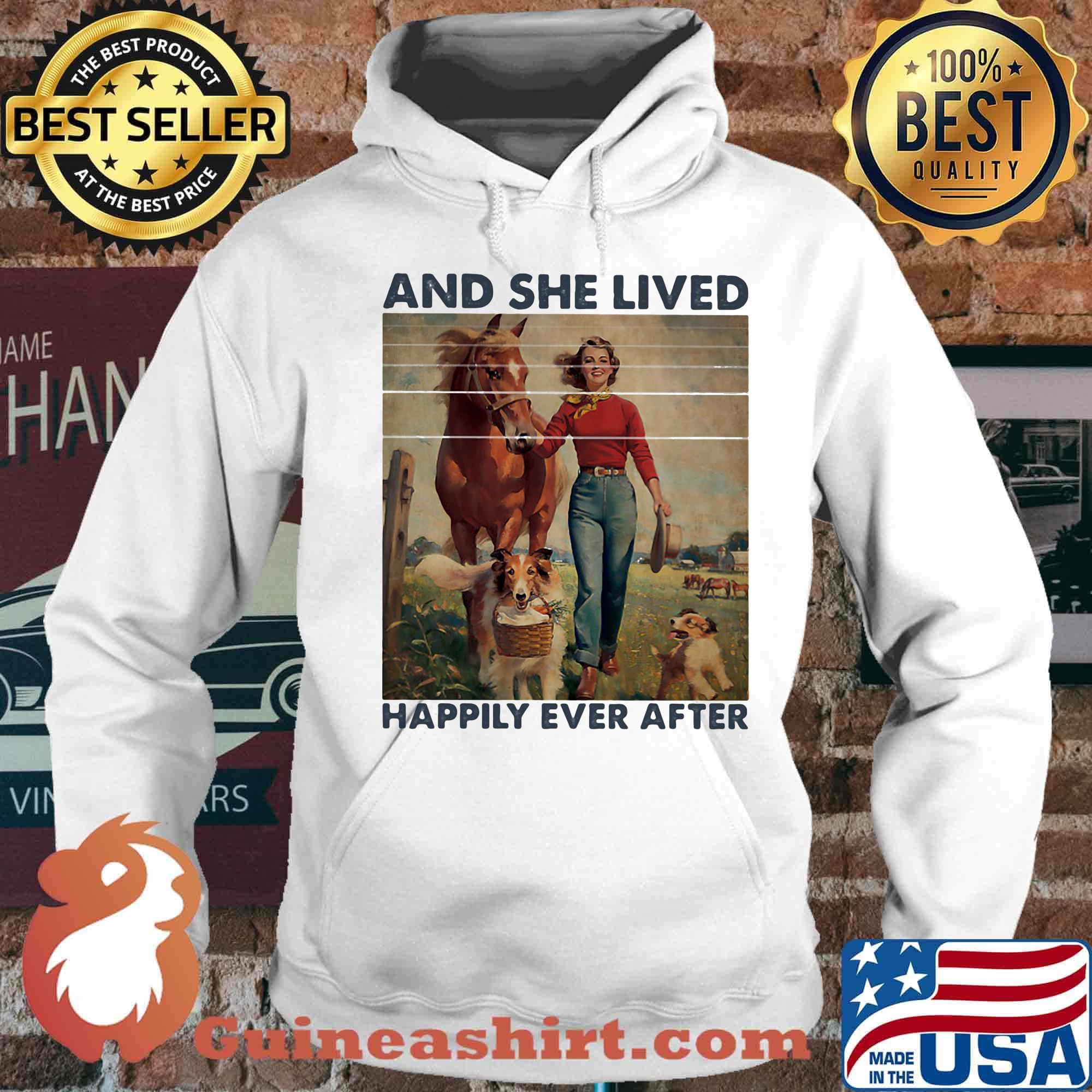 And She Lived Happily Ever After Girl Horse Dog Vintage Shirt Hoodie