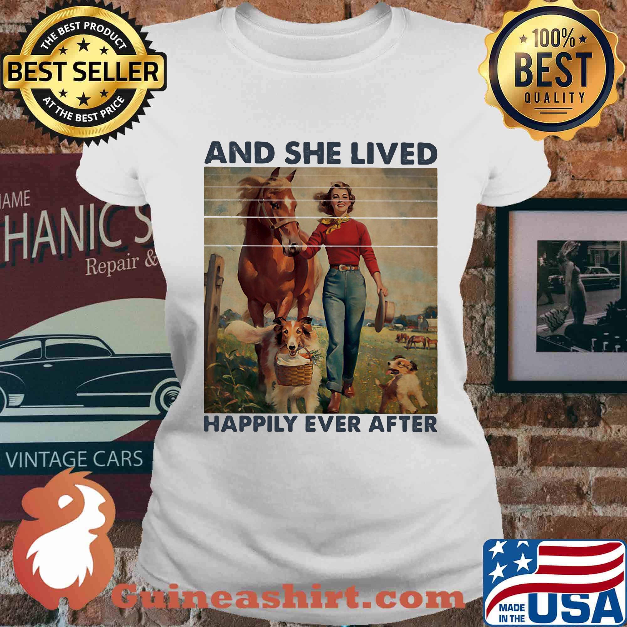 And She Lived Happily Ever After Girl Horse Dog Vintage Shirt Ladies tee