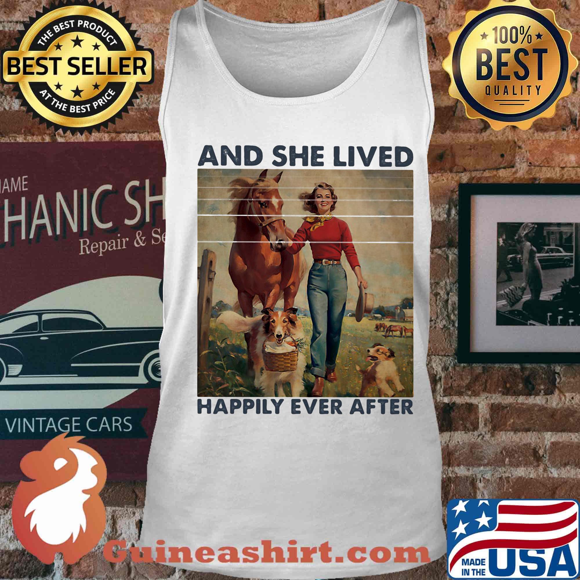 And She Lived Happily Ever After Girl Horse Dog Vintage Shirt Tank top