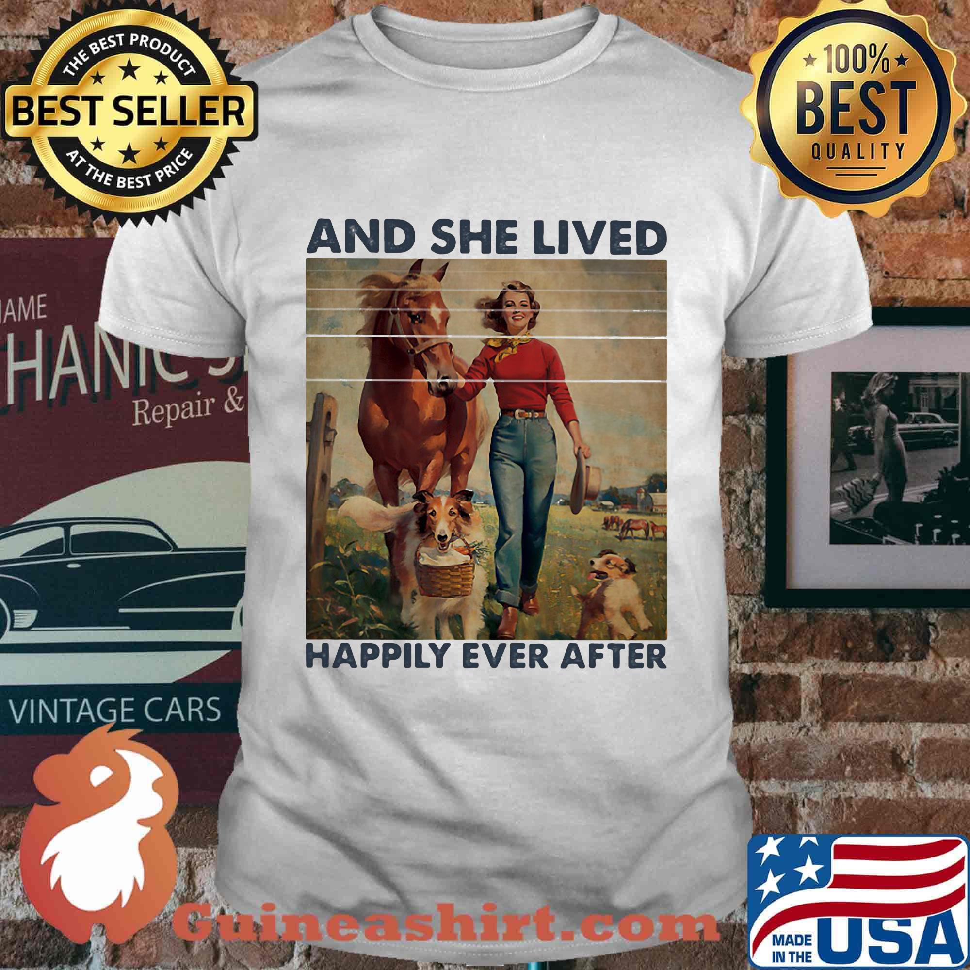 And She Lived Happily Ever After Girl Horse Dog Vintage Shirt