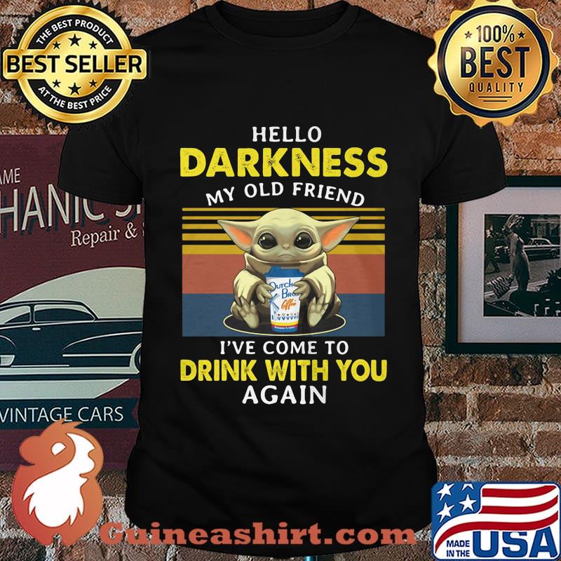 Baby yoda hug dutch bros hello darkness my old friend i've come to drink with you again vintage retro shirt