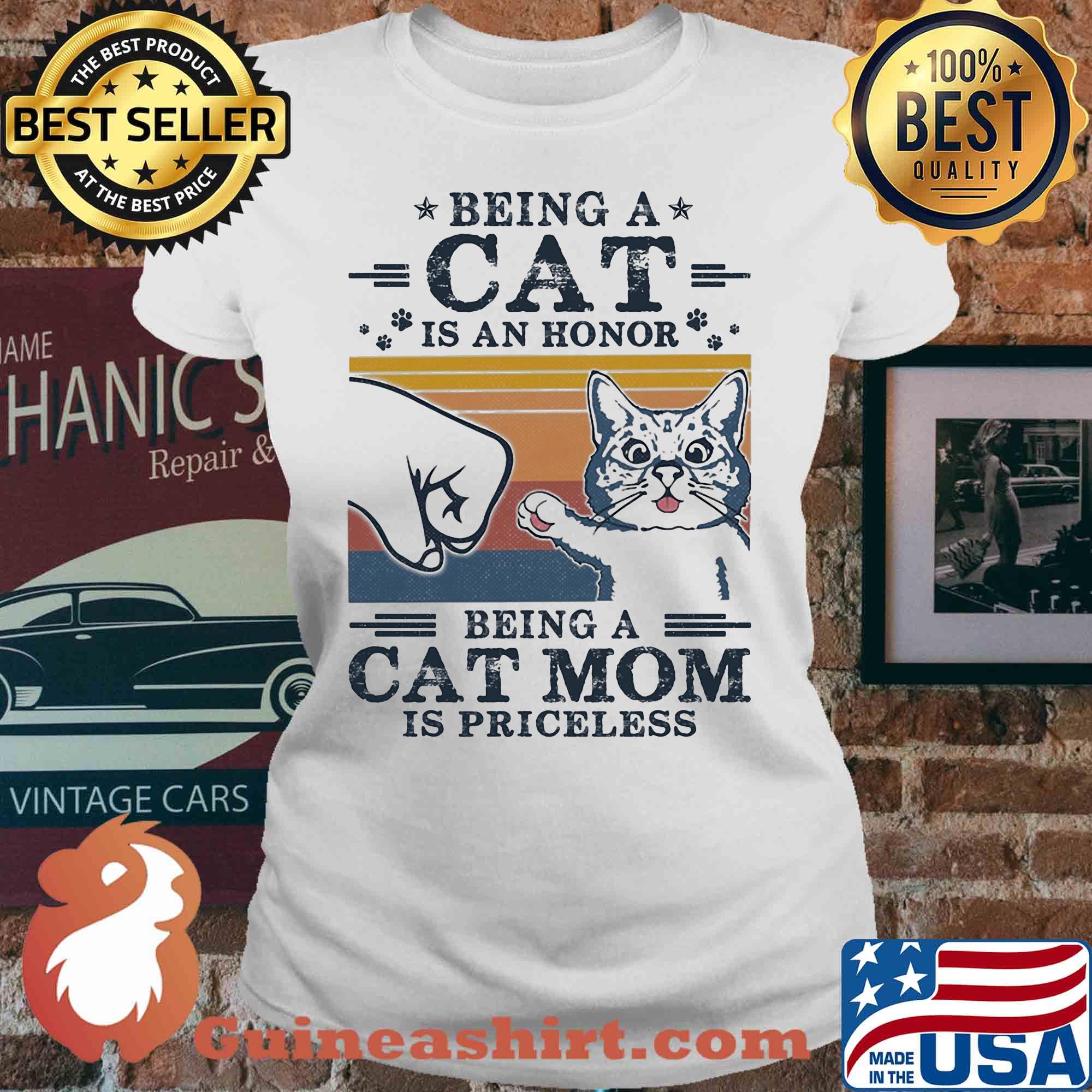 Being a cat is an honor being a cat mom is priceless vintage retro s V-neck