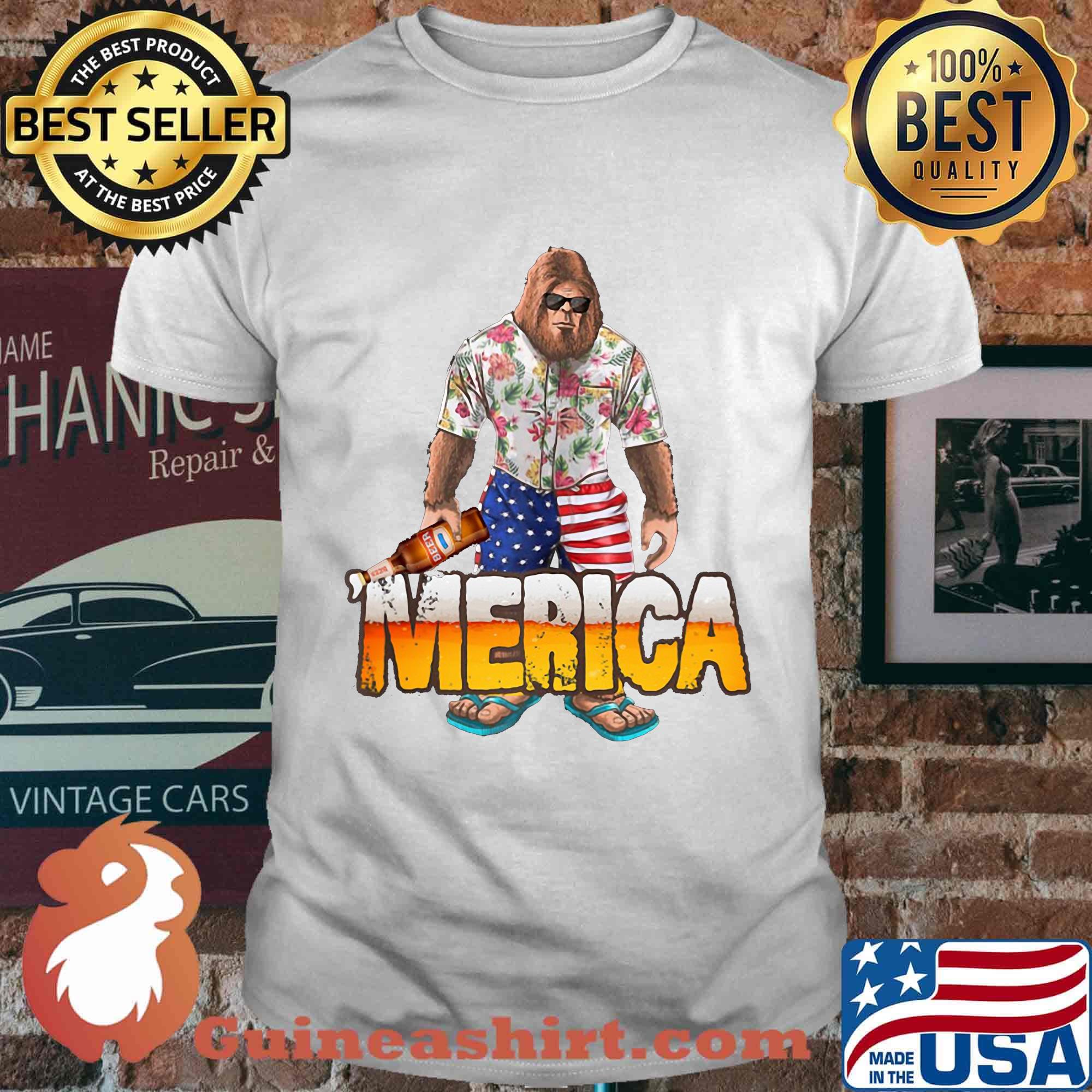 Bigfoot drink beer merica 4th of july independence day shirt