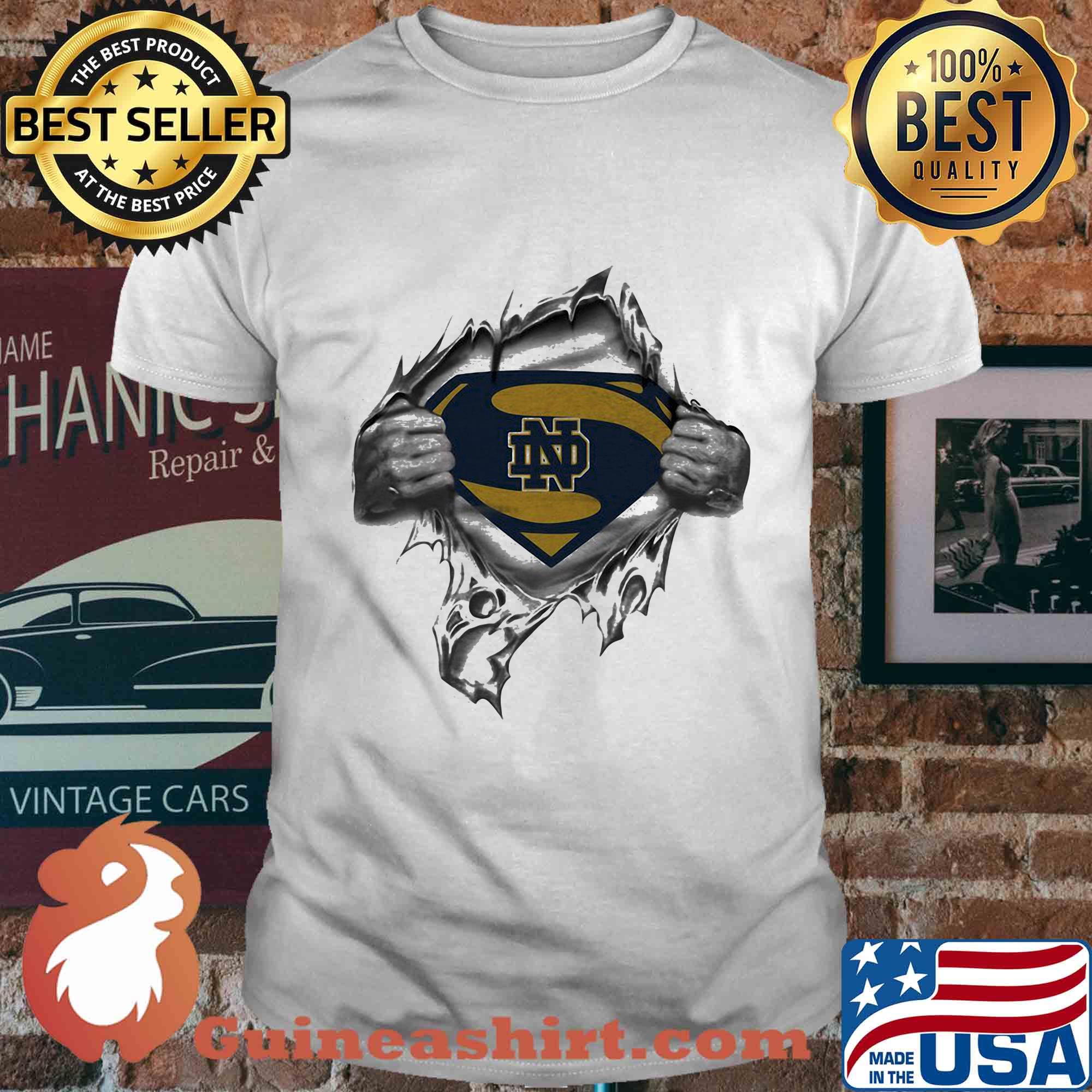 Blood insides superman notre dame fighting irish shirt