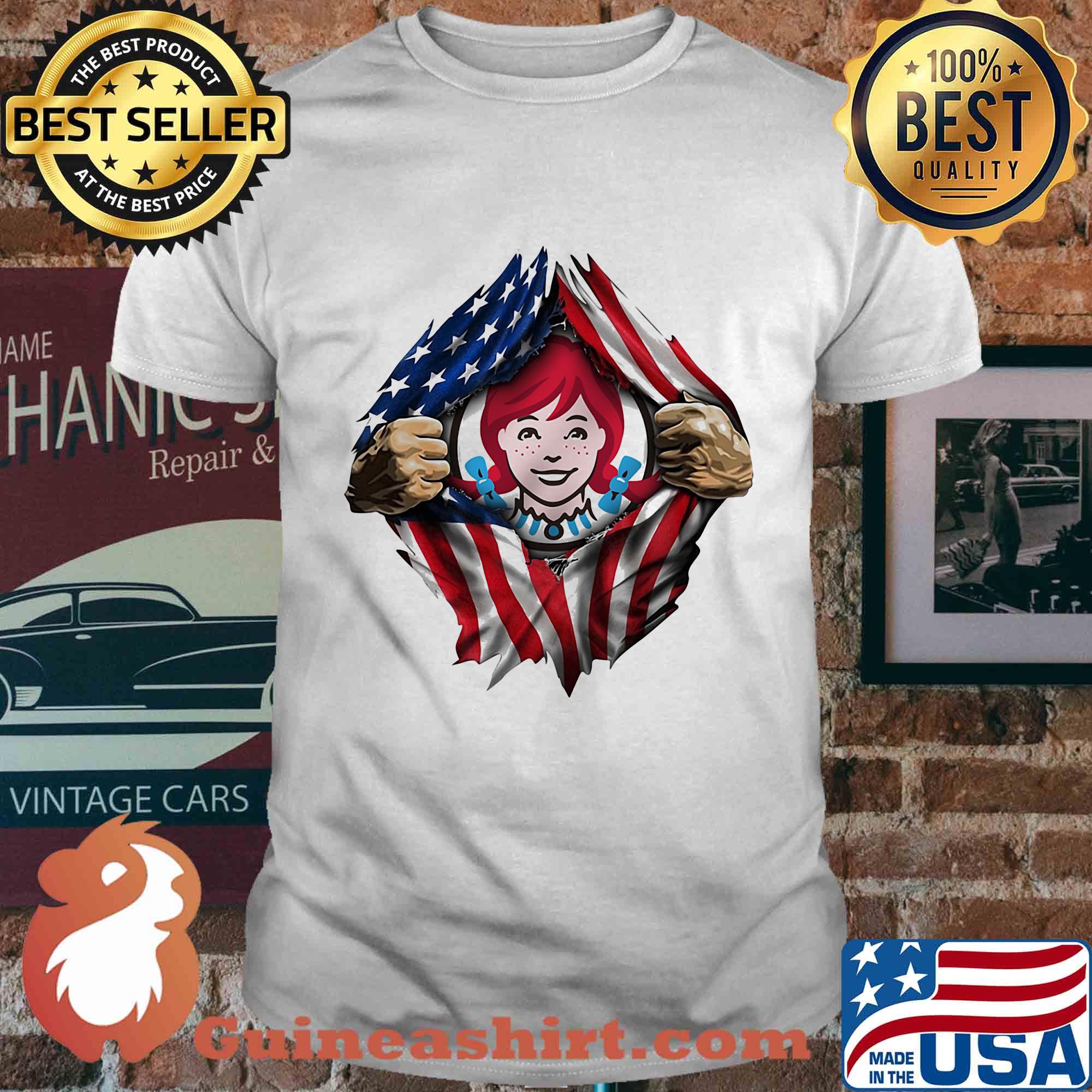 Blood insides wendy's american flag independence day shirt
