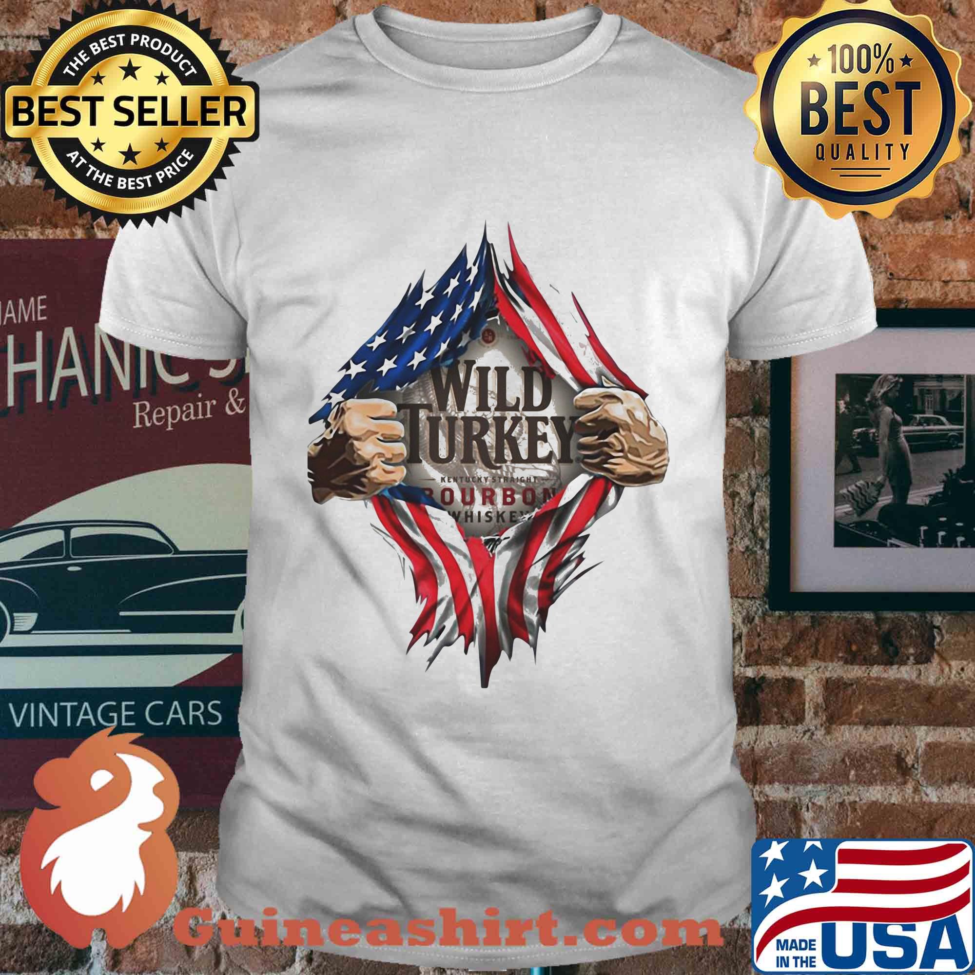 Blood insides wild turkey bourbon whiskey american flag independence day shirt