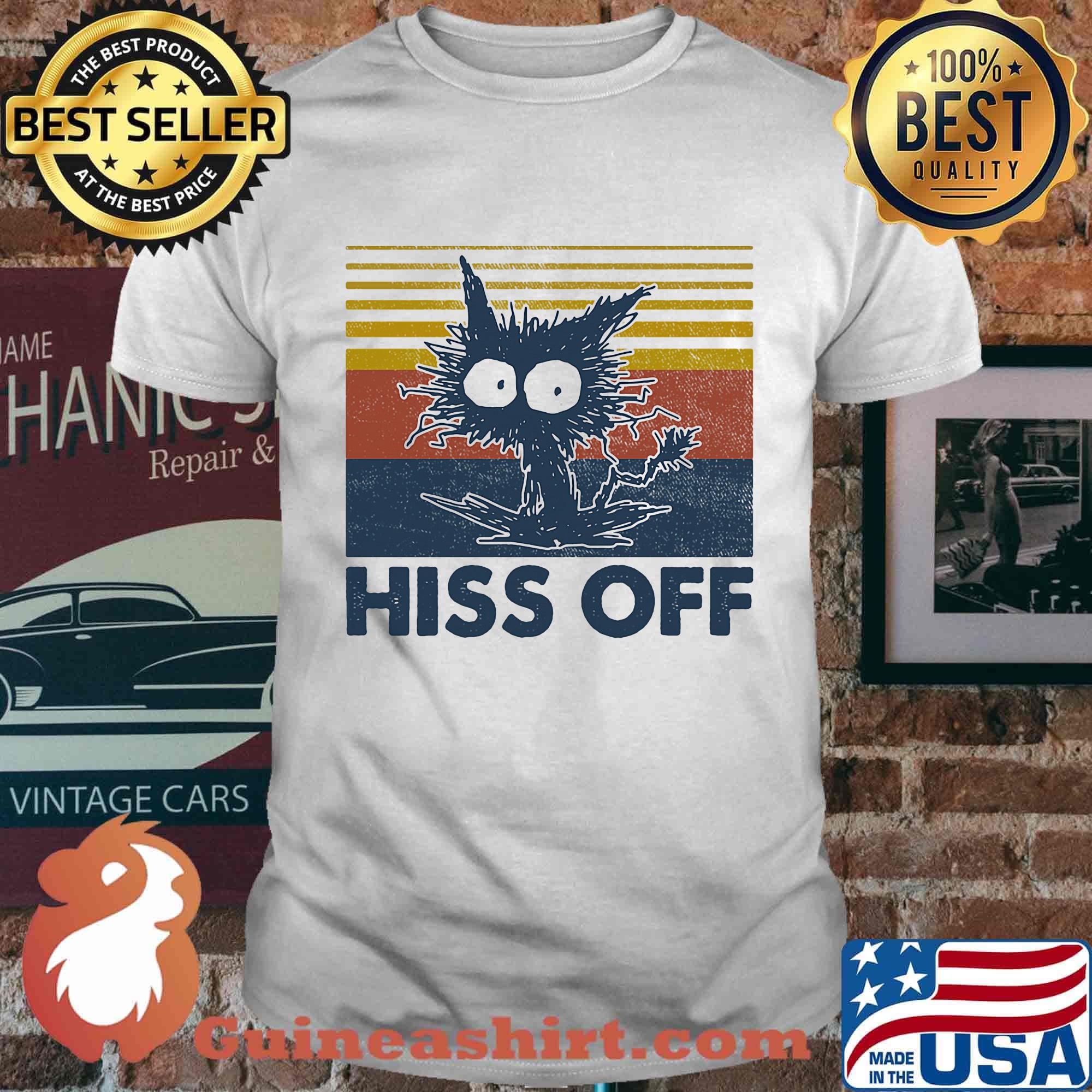 Cat hiss off vintage retro shirt
