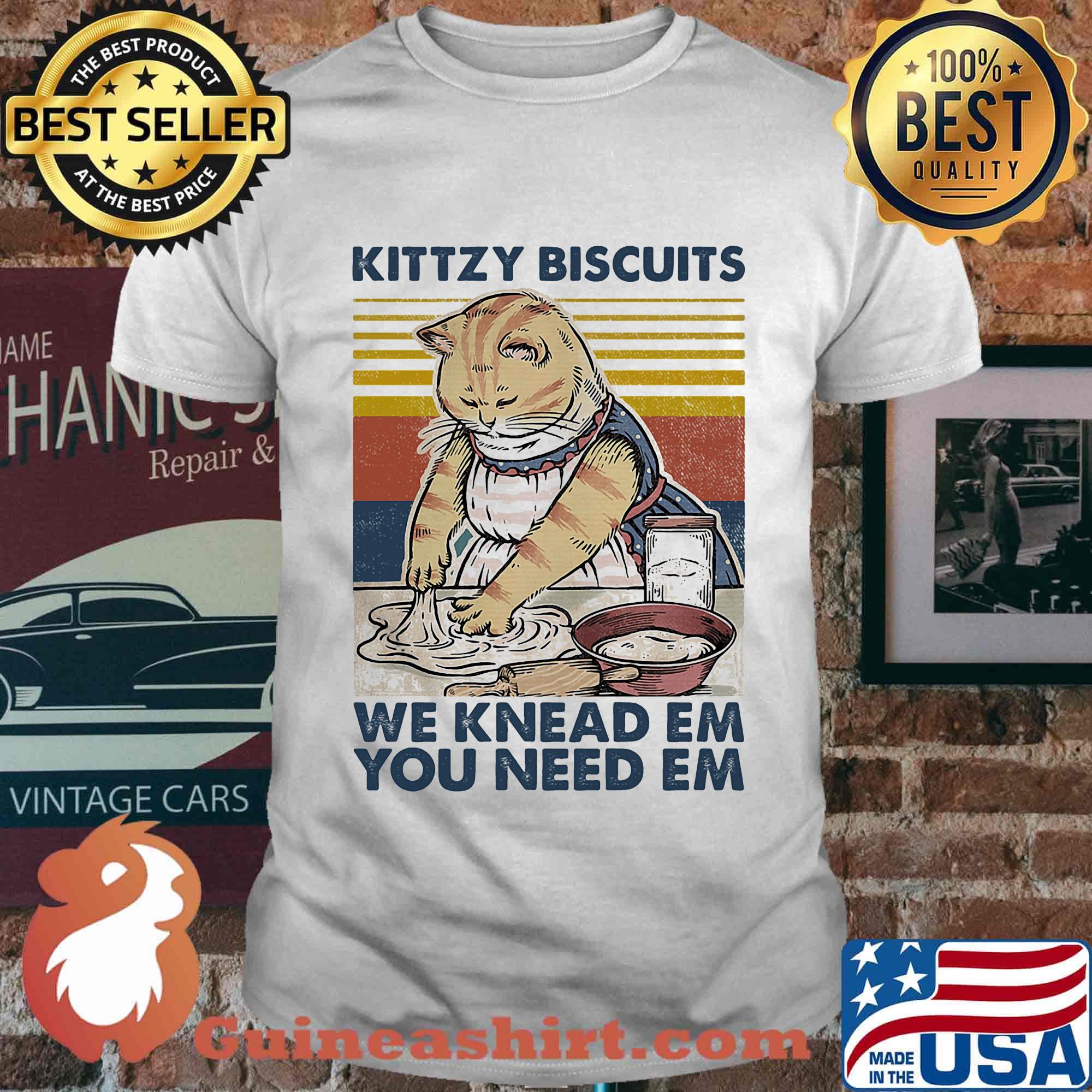 Cat kittzy biscuits we knead em you need em vintage retro shirt