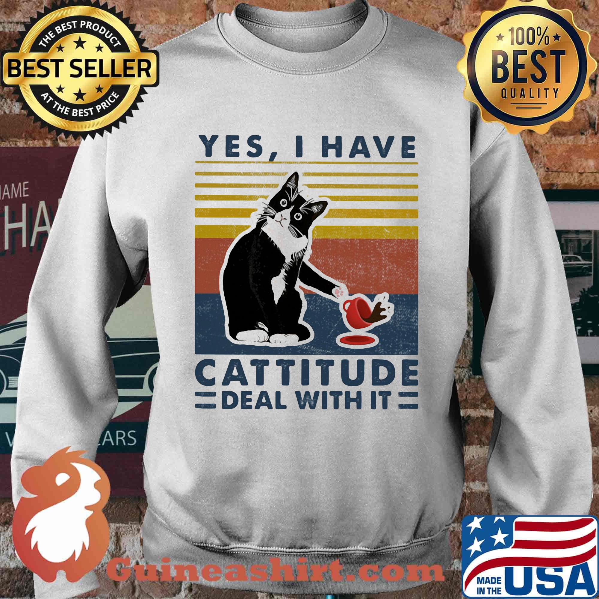 Cat yes i have cattitude deal with it vintage retro s Sweater