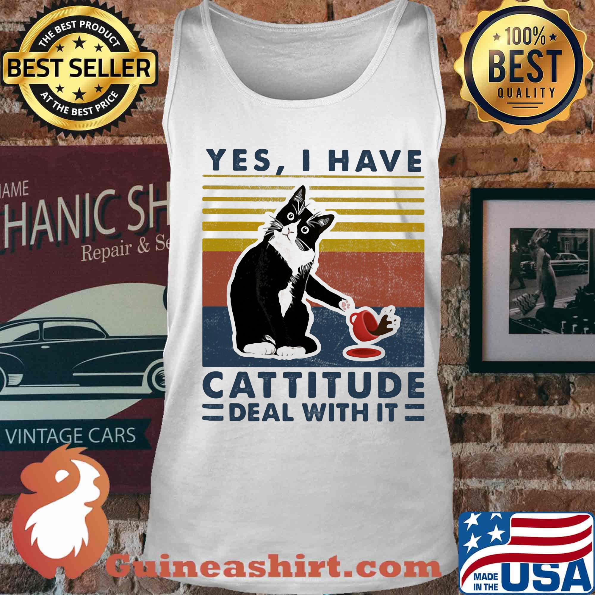 Cat yes i have cattitude deal with it vintage retro s Tank top