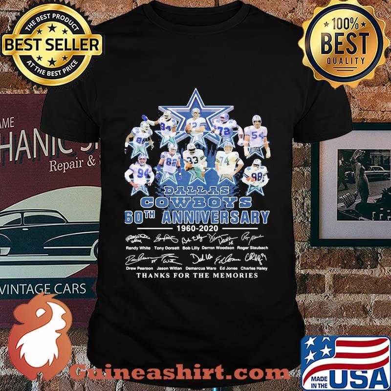 Dallas cowboys 60th anniversary 1960 2020 thank you for the memories signatures shirt