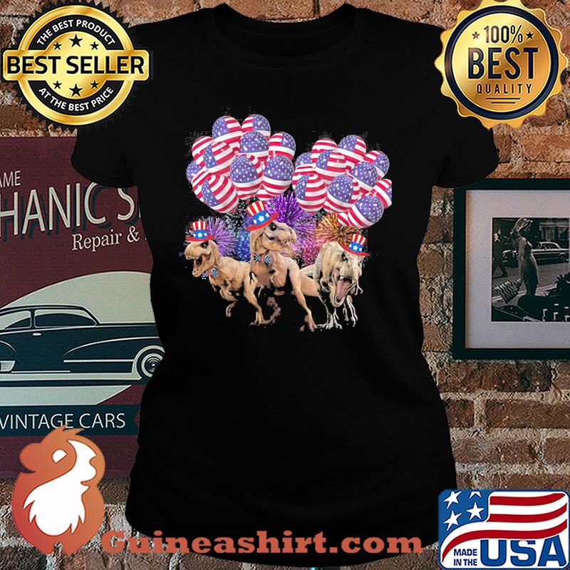 Dinosaur balloon american flag independence day s Ladies tee