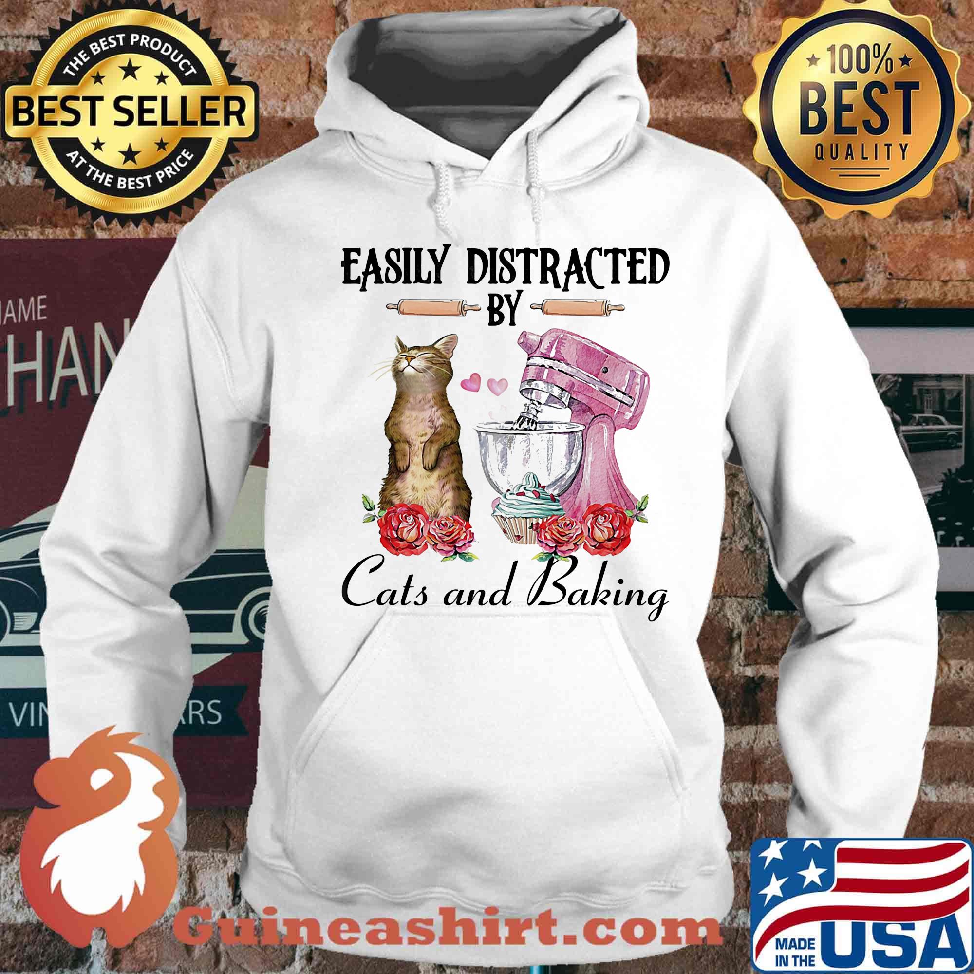 Easily distracted by cats and baking rose heart shirt s Hoodie