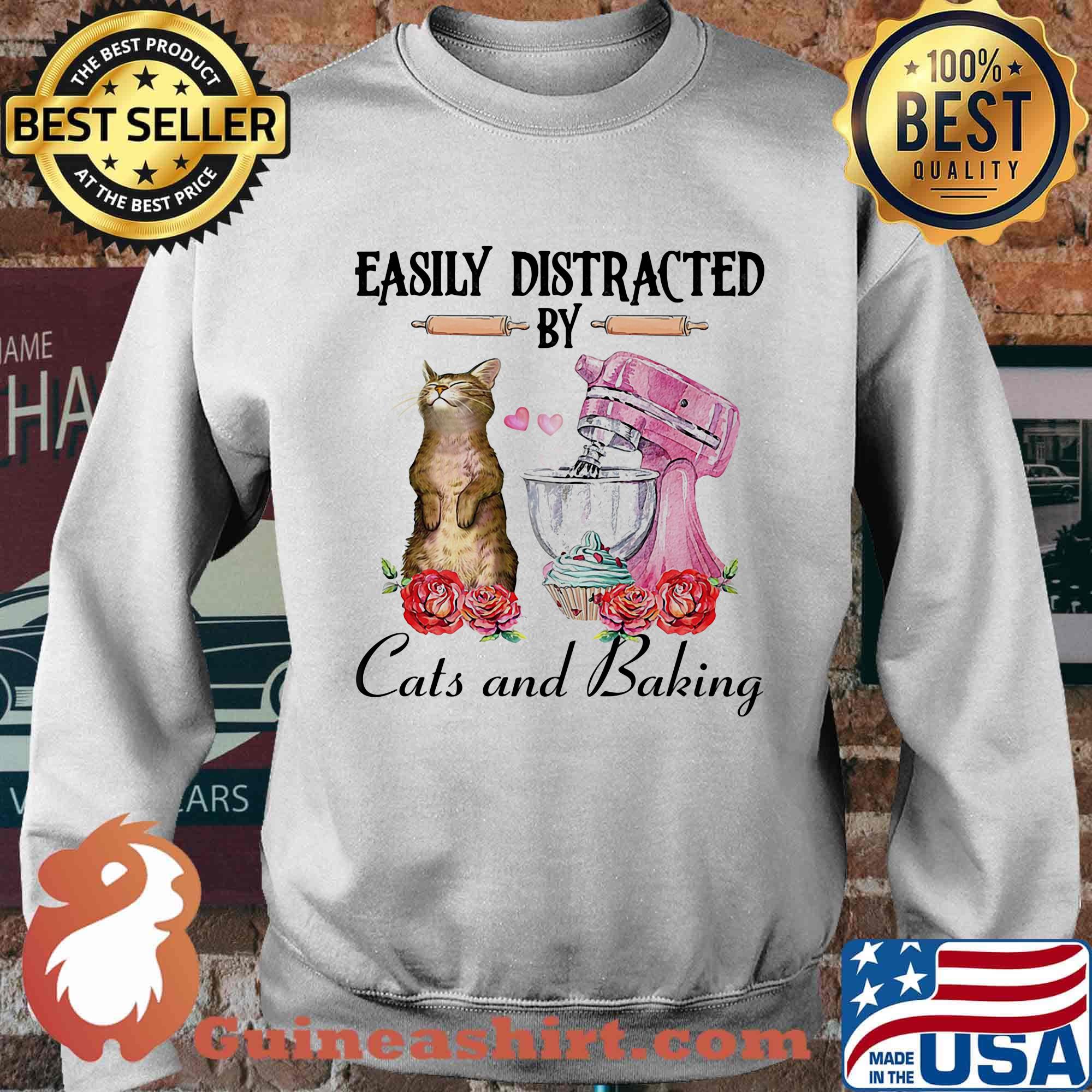 Easily distracted by cats and baking rose heart shirt s Sweater