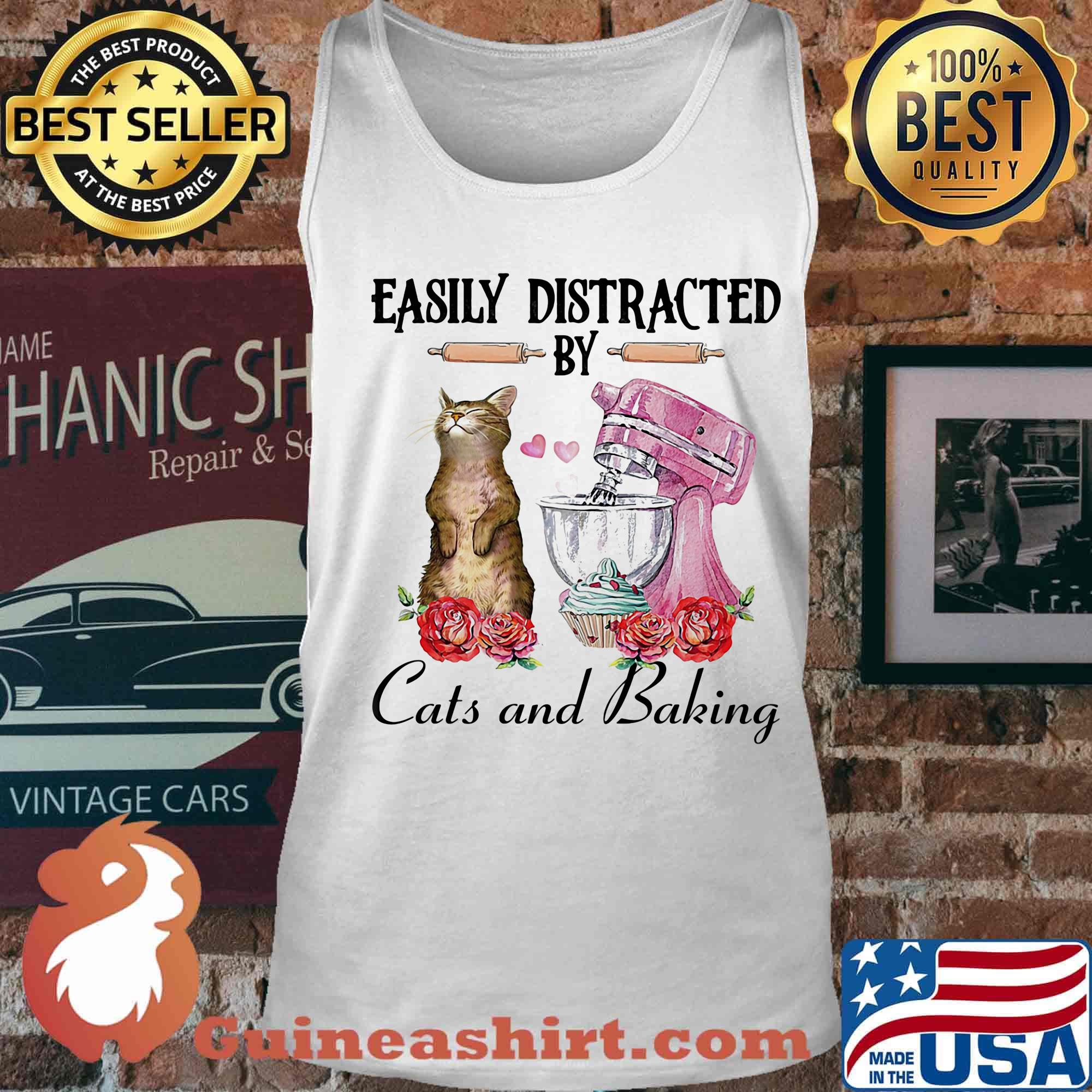 Easily distracted by cats and baking rose heart shirt s Tank top