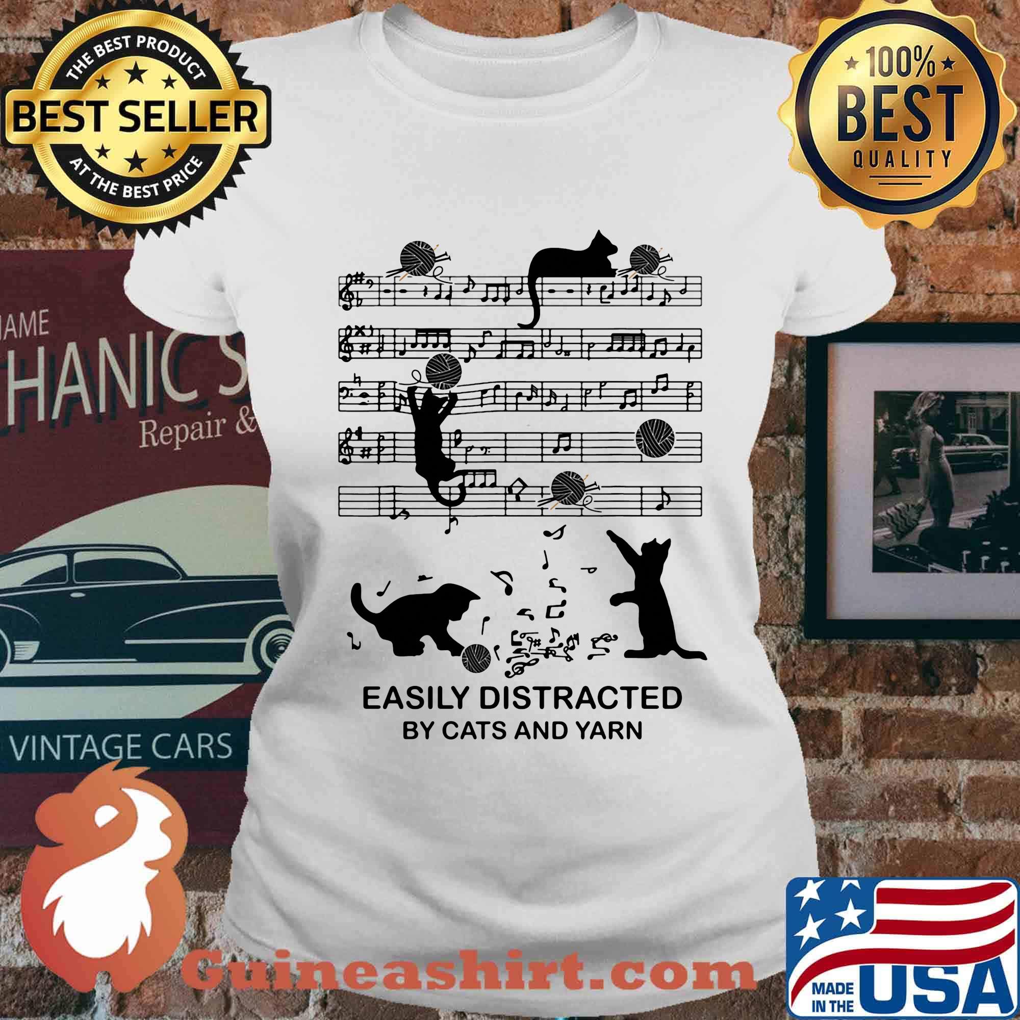 Easily distracted by cats and yarn music s Ladies tee