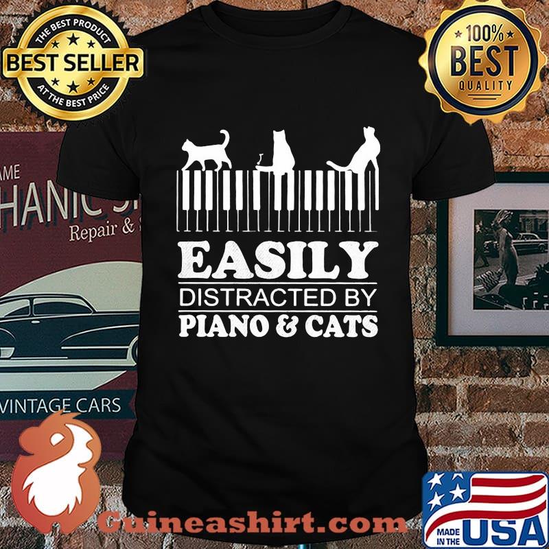Easily distracted by piano and cats shirt