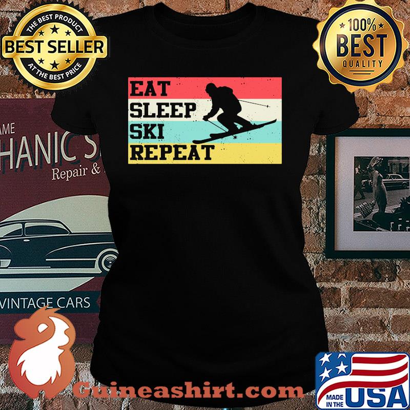 Eat sleep ski repeat vintage retro s Ladies tee