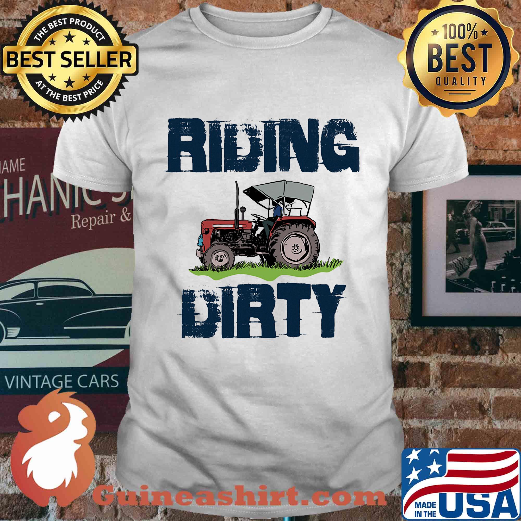 Farm tractor riding dirty shirt