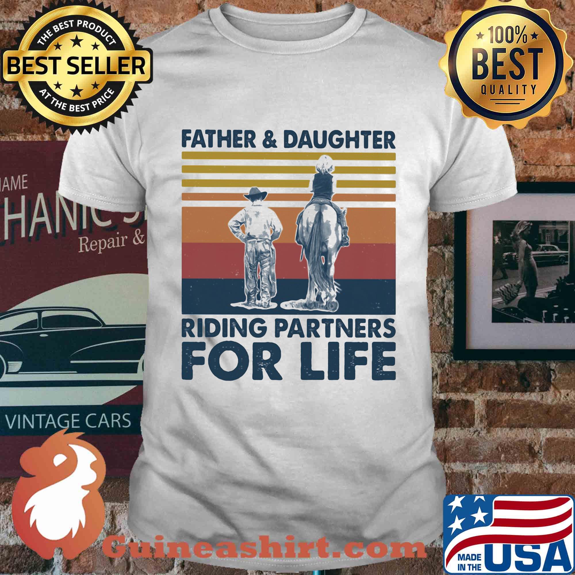 Father and daughter riding partners for life vintage retro shirt