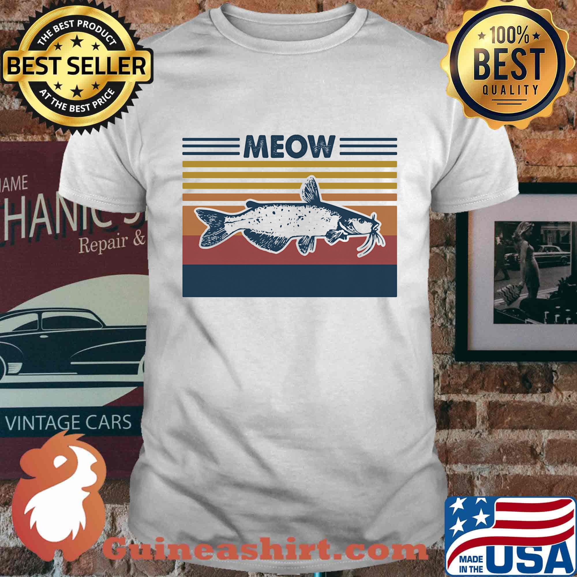 Fish meow vintage retro shirt
