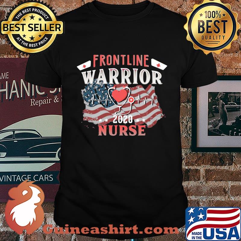 Frontline Warrior Nurse 2020 Ear Piece American Flag Independence Day Shirt