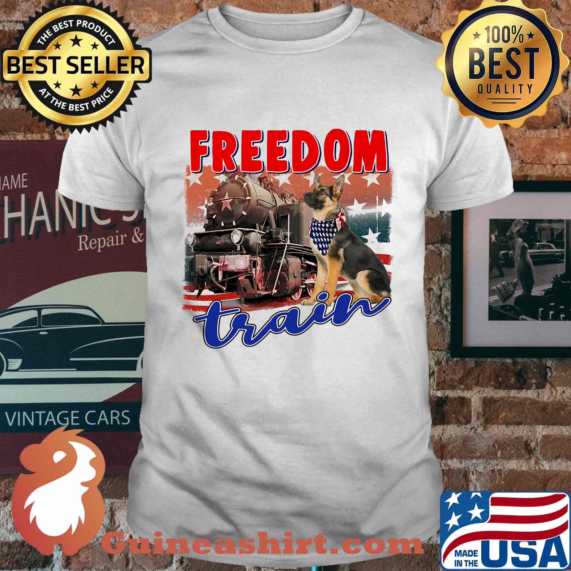 German shepherd freedom train american flag independence day shirt