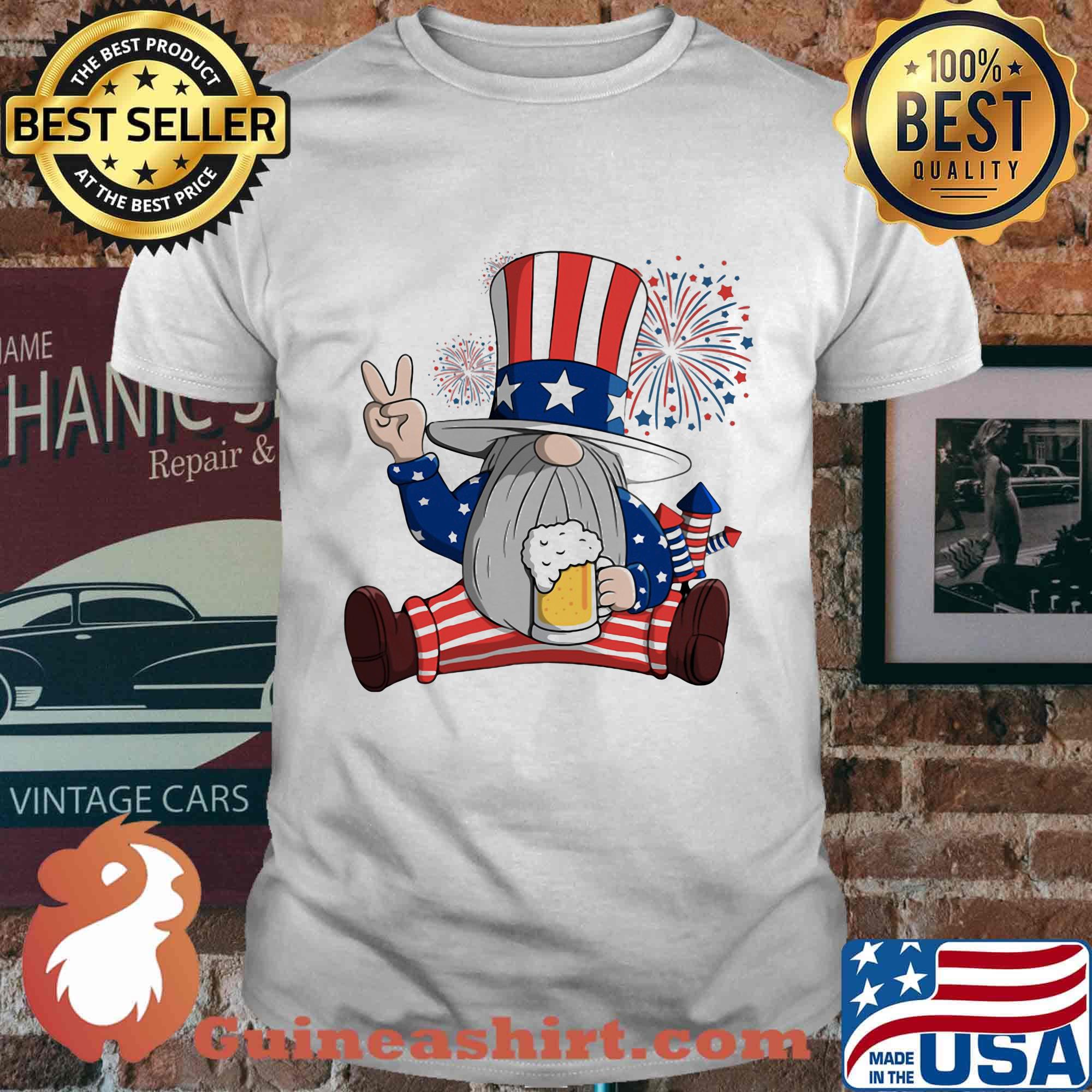 Gnomes drinking beer firework american independence day shirt