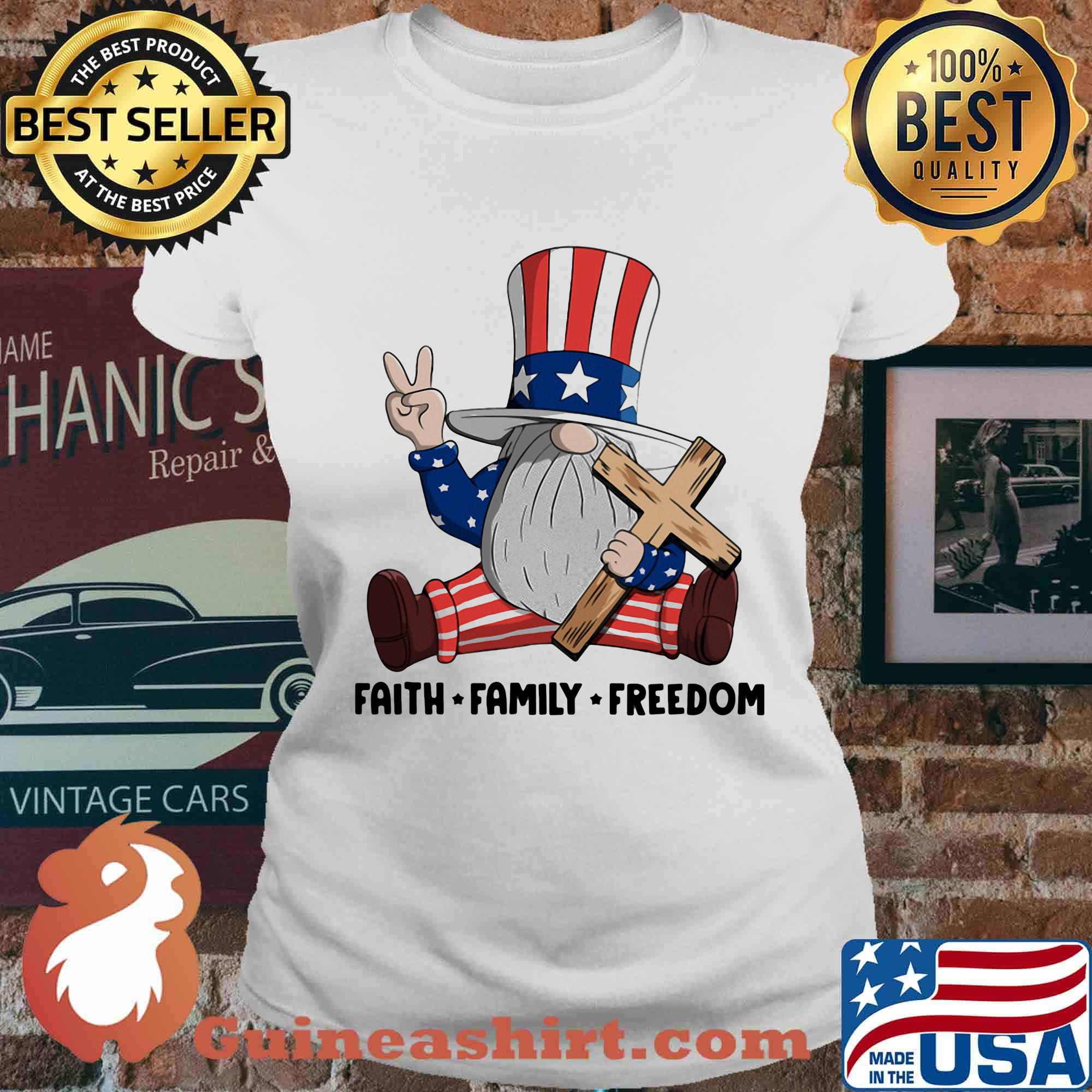 Gnomes faith family freedom firework american independence day s Ladies tee