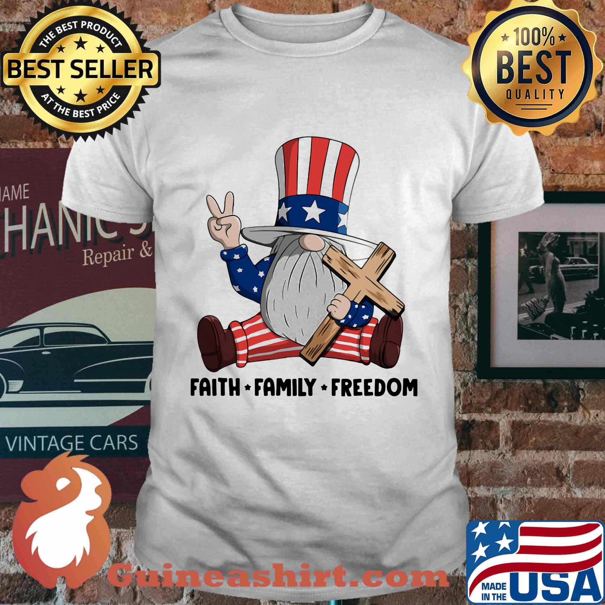 Gnomes faith family freedom firework american independence day shirt