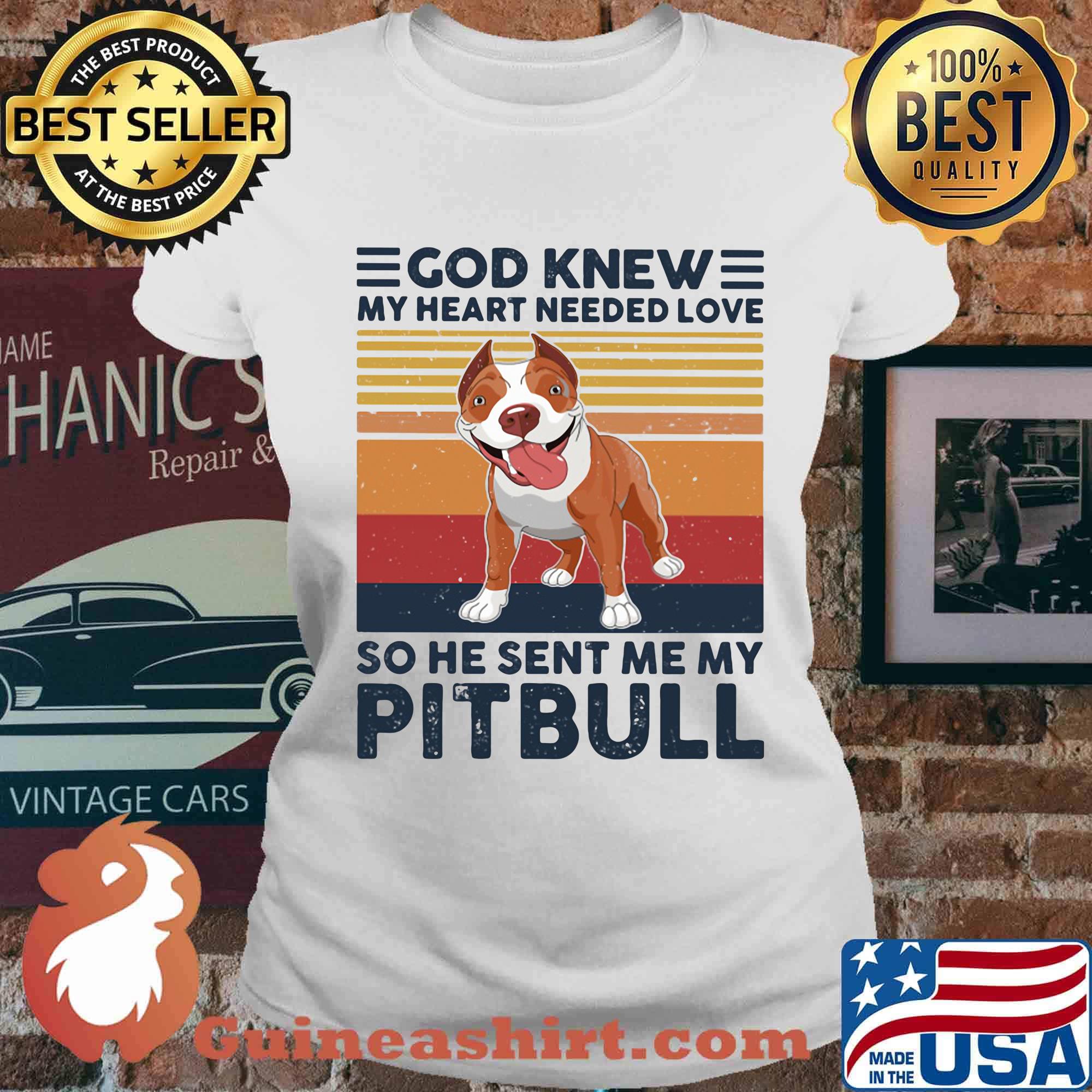 God knew my heart needed love so he sent me my pitbull vintage retro s Ladies tee